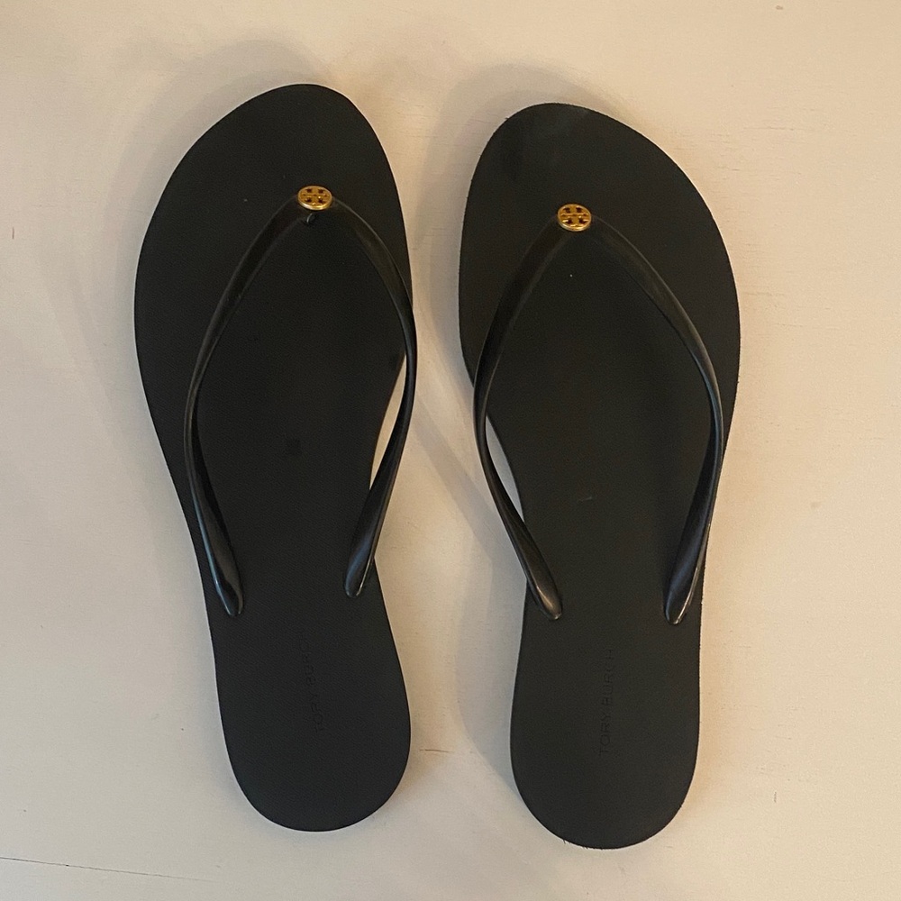 Tory Burch Black Sandals with Gold Accent